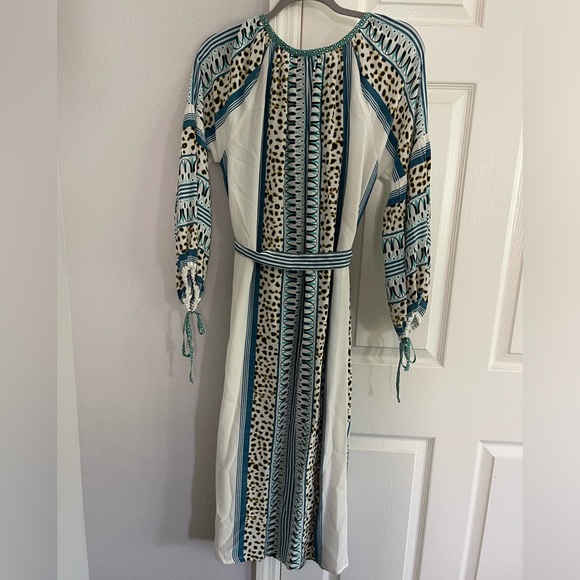 NWT D’Ascoli Maddy Striped Silk midi dress size large w/ waist tie and split hem - Picture 11 of 11